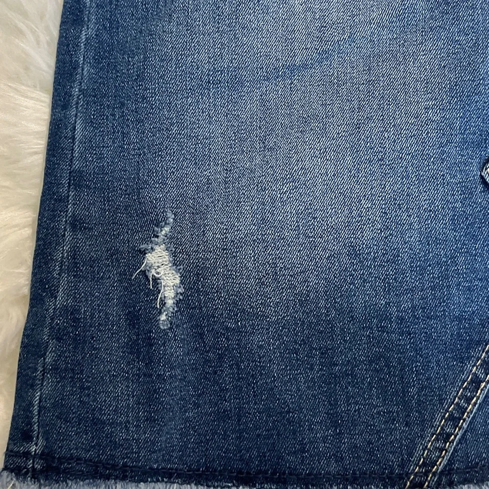 Red Star Button-Front Medium Blue Distressed Denim Mini Skirt Size 2 - Picture 7 of 16